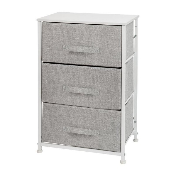 Flash Furniture Harris 3 Drawer Wood Top White Cast Iron Frame Vertical Storage Dresser with Light Gray Easy Pull Fabric Drawers, WX-5L20-X-WH-GR-GG