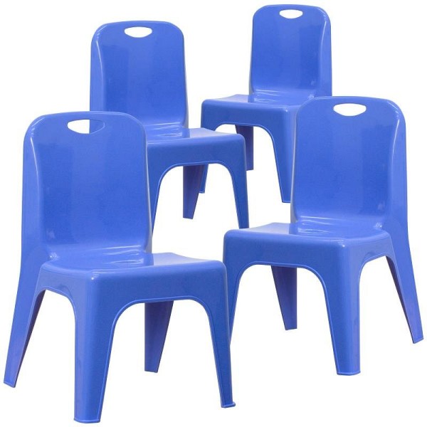 Flash Furniture Whitney 4 Pack Blue Plastic Stackable School Chair with Carrying Handle and 11'' Seat Height, 4-YU-YCX4-011-BLUE-GG