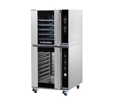 Moffat Turbofan E32D5/P8M - Full Size Sheet Pan Digital Electric Convection Oven Double Stacked on a Manual Electric Proofer and Holding Cabinet, E32D5/P8M