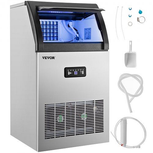 VEVOR 110V Commercial Ice Maker 120LBS/24H, 510W with 29Lbs Storage Capacity, 50 Ice Cubes Ready in 11-15Mins, Stainless Steel, FBZBJSKF-C66F0001V1