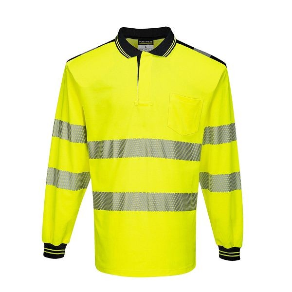 Portwest PW3 Hi-Vis Long Sleeve Polo Shirt, Yellow/Black, 4XL, T184YBR4XL