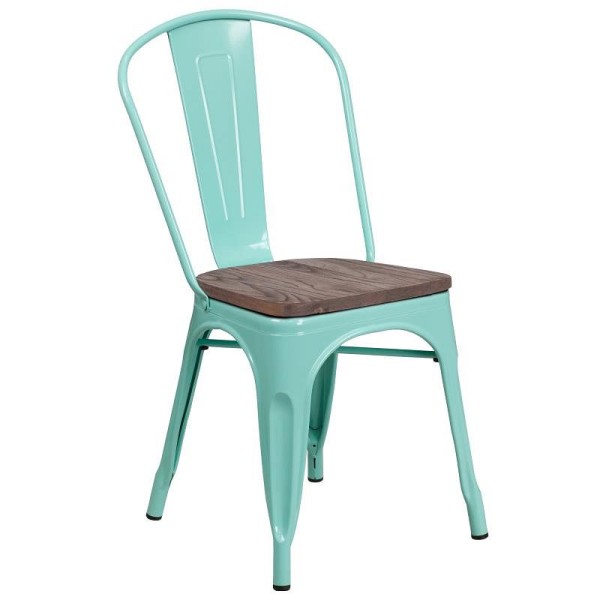 Flash Furniture Tenley Mint Green Metal Stackable Chair with Wood Seat, ET-3534-MINT-WD-GG