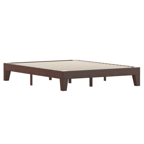 Flash Furniture Evelyn Walnut Finish Wood Queen Platform Bed with Wooden Support Slats, No Box Spring Required, YKC-1090-Q-WAL-GG