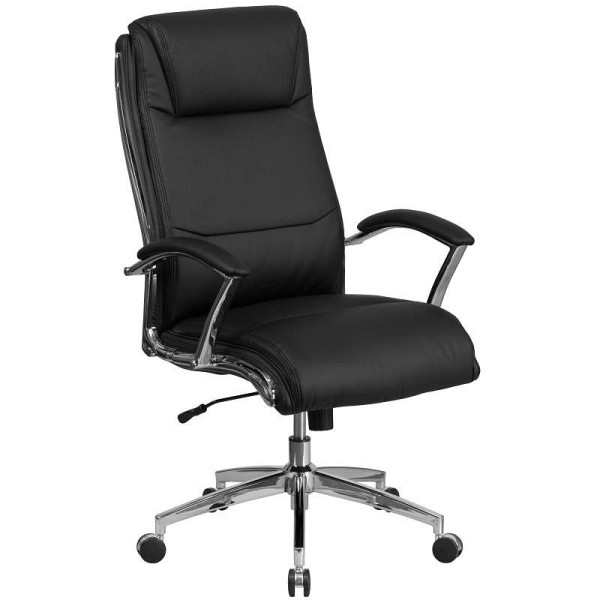 Flash Furniture Rebecca High Back Designer Black LeatherSoft Smooth Upholstered Executive Swivel Office Chair with Chrome Base and Arms, GO-2192-BK-GG