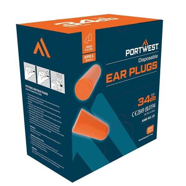 Portwest Ear Plug Dispenser Refill Pack, Quantity: 500 Pairs, Orange, EP21ORR