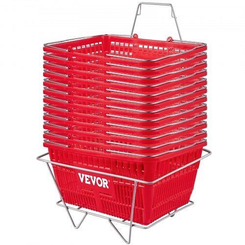 VEVOR Shopping Basket Store Baskets 21L Capacity 16.9"L with Handle 12 Pieces Red, TSBGWLDZJHS12WESTV0