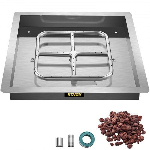 VEVOR Drop in Fire Pit Pan, 18" x 18" Square Fire Pit Burner, Stainless Steel Gas Fire Pan, SKHPFXQ1818IN5ZX4V0