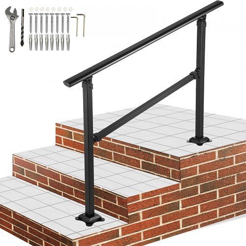 VEVOR Iron Handrail Stair Railing Hand Rail Kit Fit for 1-3 Steps Outdoor Black, TZFGZXSLZFSB3FQB9V0