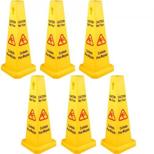 VEVOR Wet Floor Sign Caution Wet Floor Yellow Floor Wet Sign 4 Sided Cone Sign 6 Pieces, JSZ6PCSLSFHBZ0001V0