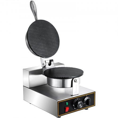 VEVOR Commercial Ice Cream Cone Waffle Maker Machine, 110V, 1200W Stainless Steel with Non-Stick Teflon Coating, Temp & Time Control, XST-2DTJ000000001V1