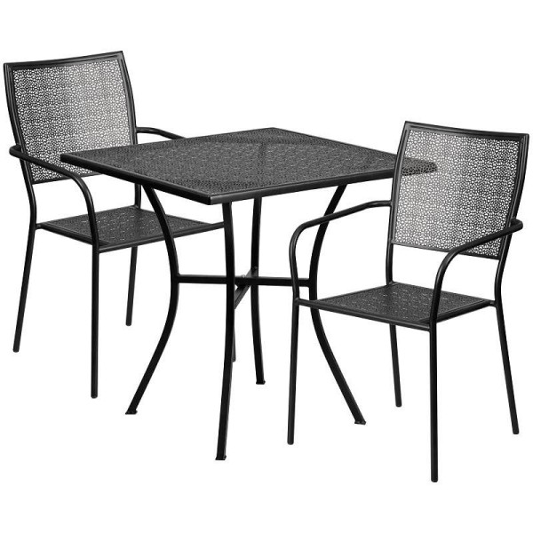 Flash Furniture Oia Commercial Grade 28" Square Black Indoor-Outdoor Steel Patio Table Set with 2 Square Back Chairs, CO-28SQ-02CHR2-BK-GG
