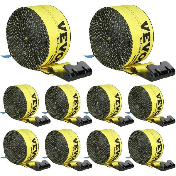 VEVOR Winch Straps, 4" x 30', 6000 lbs Load Capacity, 18000 lbs Break Strength, Yellow, Pack of 10, PGJPDHS4INCH3QVCJV0