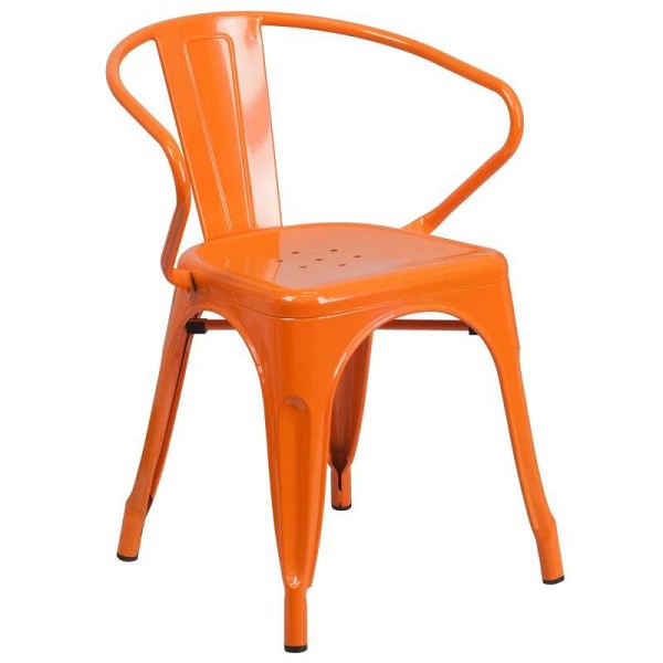 Flash Furniture Luna Commercial Grade Orange Metal Indoor-Outdoor Chair with Arms, CH-31270-OR-GG