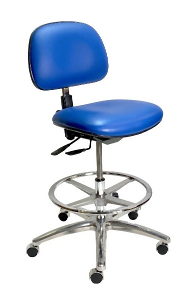 GK Chairs ESD Task Bench Height 3 Series Chair, Blue ESD Vinyl without Arms, E380AT-AA-V901-A28P-R20-07B-P