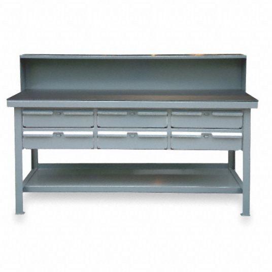 Strong Hold Workbench with Riser, ABS Plastic, 36 in Depth, 46 in Height, 60 in Width, 8,250 lb Load Capacity, T6036-RS-6DB-ABS