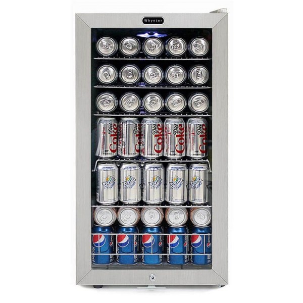Whynter Beverage Refrigerator With Lock, Stainless Steel, 120 Can Capacity, BR-128WS
