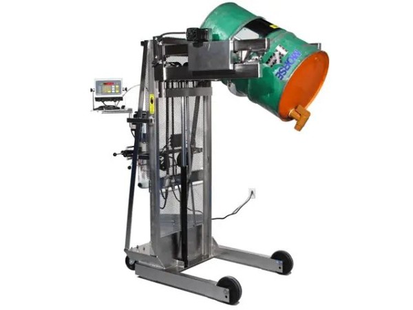 MORSE Vertical-Lift Drum Pourer, 60", Scale Equipped, Manual Lift & Tilt, T-Type Scale, 800 Lbs. Capacity, Frame T304SS, 515SS-T
