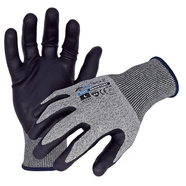 BLUWOLF 18-G Gray Seamless ANSI A4 Cut Resistant Glove with Black Ultra-Foam Nitrile/Poly Palm/Finger Coating, Size: S, Quantity: 12 Pair, BW4060-S