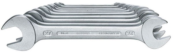 GEDORE Double open-end spanner set, 10-pc. Set, AF 6-27 mm, Metric, Flat, Spanner set, Matt chromed, 6-10, 6077540