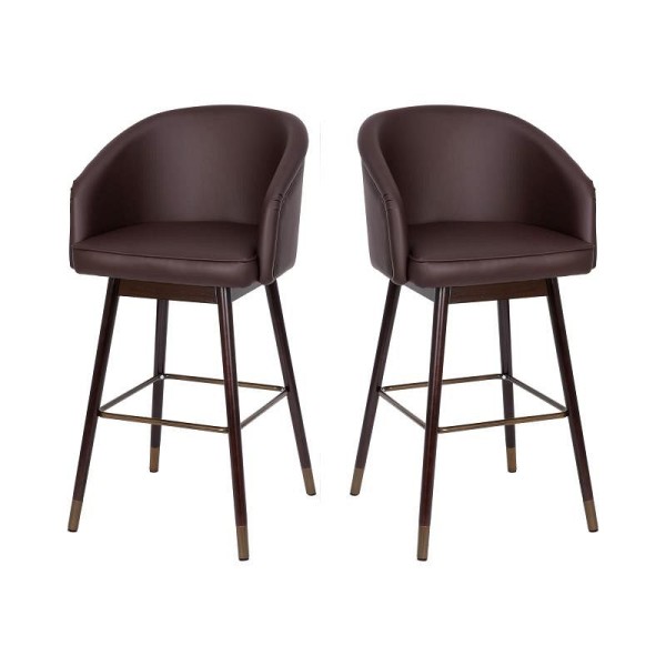 Flash Furniture Margo 30" Commercial Grade Mid-Back Modern Barstool, Brown LeatherSoft/Bronze Accents-Set of 2, 2-AY-1928-30-BR-GG