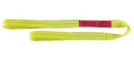 Lift-All Web Sling, Flat Eye and Eye, 8 ft L, 2" Width, Polyester, Yellow, 6,400 lb, EE2802DFX8
