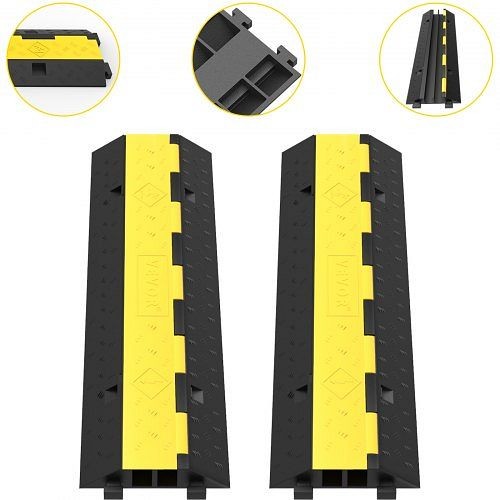 VEVOR Cable Protector Ramp Wire Cable Cover Guard 2Channel 2Pack Rubber 11000LBS, GXBZZGXBLXC21DTIJV0