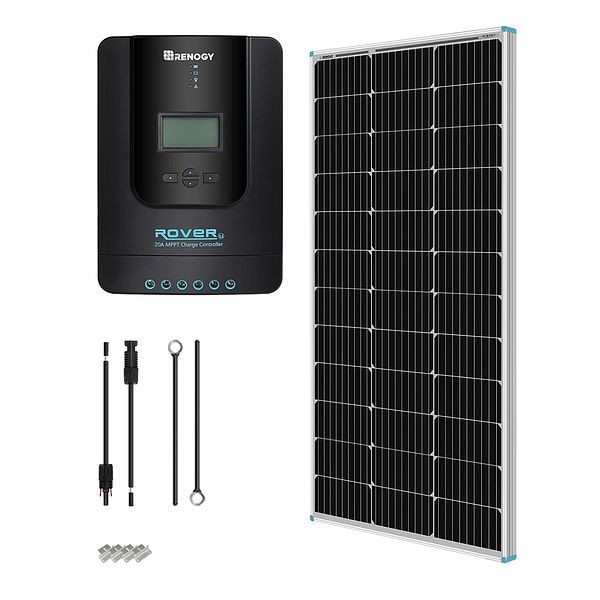 Renogy 100 Watt 12 Volt Solar Starter Kit with 20A/40A MPPT Charge Controller, RNG-KIT-STARTER100D-RVR20