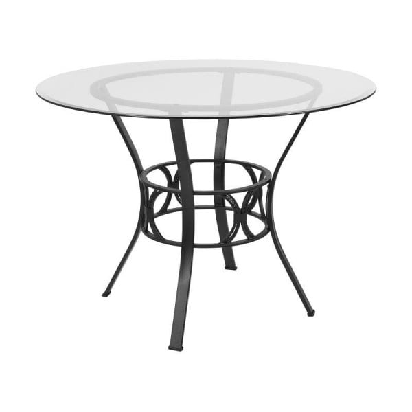Flash Furniture Carlisle 42'' Round Glass Dining Table with Black Metal Frame, XU-TBG-6-GG