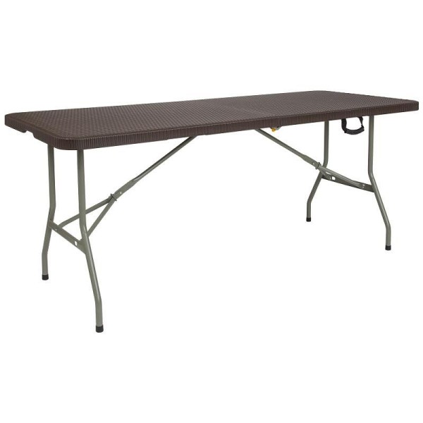 Flash Furniture Park 6-Foot Bi-Fold Brown Rattan Plastic Folding Table, DAD-FT-180Z-GG