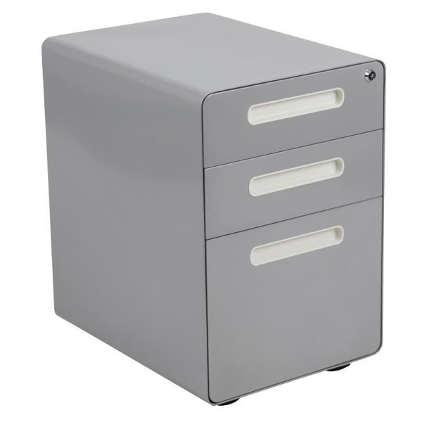 Flash Furniture Wren Ergonomic 3-Drawer Mobile Locking Filing Cabinet, Anti-Tilt Mechanism, Hanging Drawer for Legal/Letter Files, Gray, HZ-AP535-01-GRY-GG