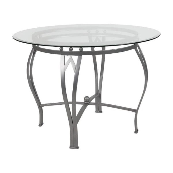 Flash Furniture Syracuse 42'' Round Glass Dining Table with Silver Metal Frame, XU-TBG-24-GG