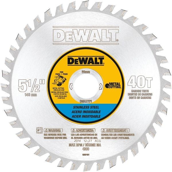 DeWalt 5-1/2" 30T Stainless Steel Metal Cutting 20mm Arbor, DWA7771