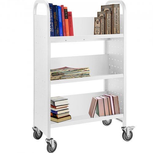 VEVOR Book Cart Library Cart 200 lbs Capacity with V-Shaped Shelves in Black, TSGTCSCVXDMBS0001V0