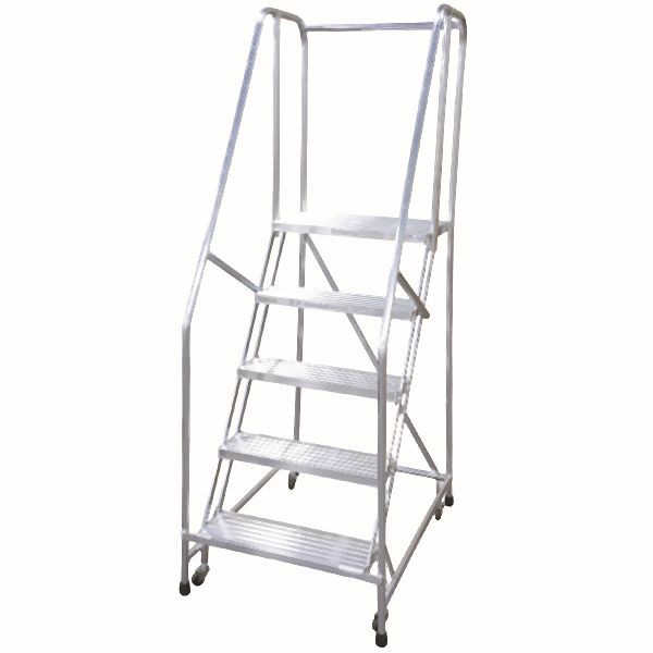 Cotterman 5 Step Aluminum Rolling Ladder/Unagrip Serrated Tread, 80 Inch Overall Height, 16 Inch Step Width, 350 LBS Capacity, 3530238