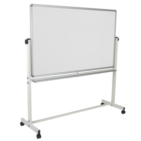 Flash Furniture HERCULES Series 64.25"W x 64.75"H Double-Sided Mobile White Board with Pen Tray, YU-YCI-005-GG