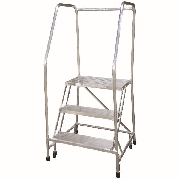 Cotterman 3 Step Aluminum Rolling Ladder/Unagrip Serrated Tread, 30 Inch Overall Height, 24 Inch Step Width, 350 LBS Capacity, 3530227