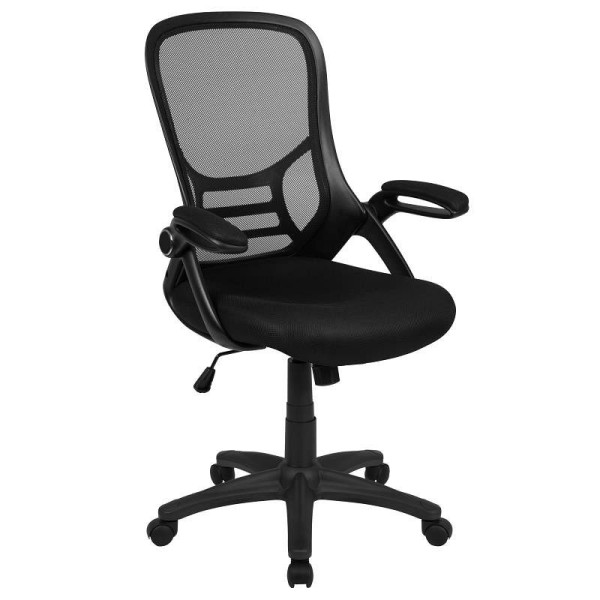 Flash Furniture Porter High Back Black Mesh Ergonomic Swivel Office Chair with Black Frame and Flip-up Arms, HL-0016-1-BK-BK-GG