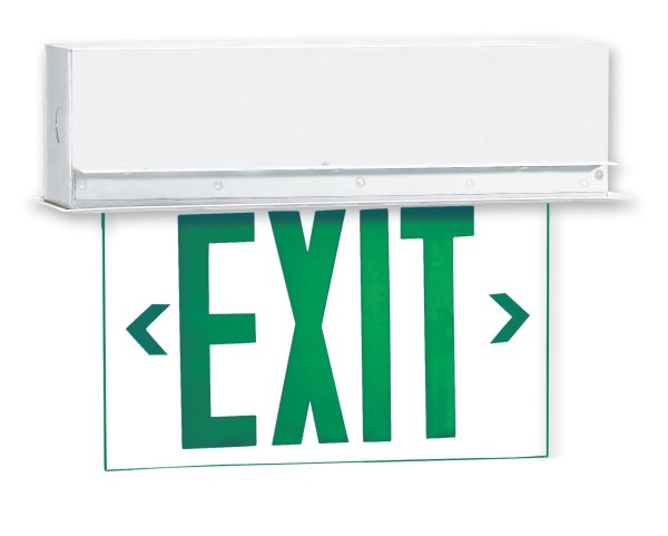 Beghelli OL2 LED Edge-lit Exit Sign, Green, 1, Clear background, A/C power only, 100000410-002