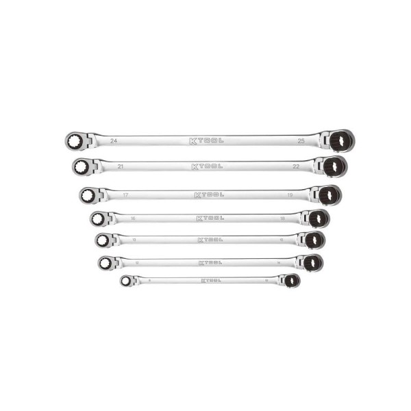 K Tool International 7 pieces Metric Double Box Universal Spline 90 Tooth Reversible Ratchet Set, KTIXDKITDBM14