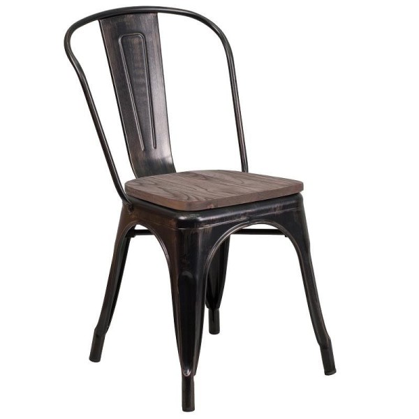 Flash Furniture Perry Black-Antique Gold Metal Stackable Chair with Wood Seat, CH-31230-BQ-WD-GG