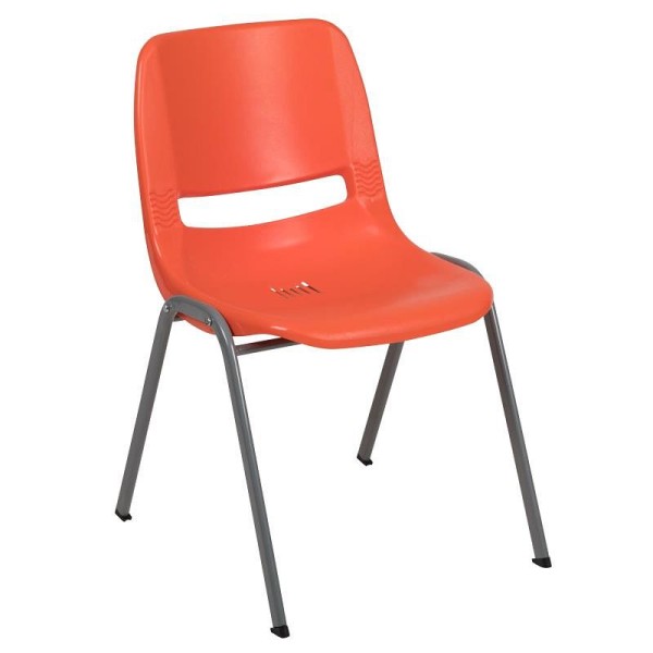 Flash Furniture HERCULES Series 880 lb. Capacity Orange Ergonomic Shell Stack Chair with Gray Frame, RUT-EO1-OR-GG