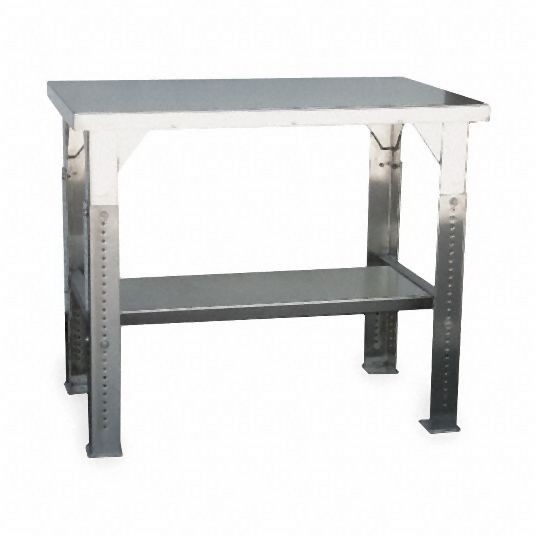 Strong Hold Bolted Workbench, Stainless Steel, 36 in Depth, 30 in to 40 in Height, 60 in Width, 8,250 lb Load Capacity, T6036SS-AL