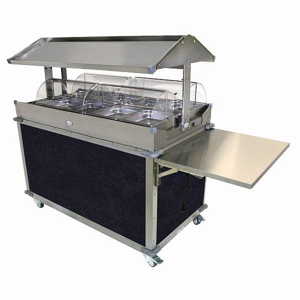 Cadco MobileServ 4 Bay Deluxe Grab & Go Cart, Stainless / Navy Laminate Panels, CBC-GG-4-L4