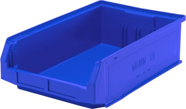 Quantum Storage Systems Magnum Bin, 19-3/4"L x 12-3/8"W x 5-7/8"H, 150 lbs. stack capacity, polypropylene, corrosion, rust & rot resistant, blue, QMS531BL