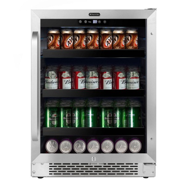 Whynter 24" Built-In 140 Can Undercounter Stainless Steel Beverage Refrigerator with Reversible Door, Digital Control, Lock and Carbon Filter, BBR-148SB
