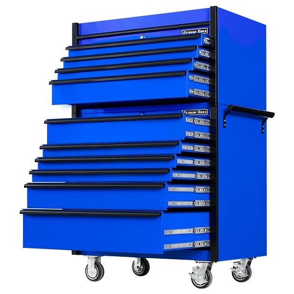 Extreme Tools DX Series 41"Wx25"D 4 Drawer Top Chest & 6 Drawer Roller Cabinet Combo - Blue with Black Drawer Pulls, DX4110CRUK