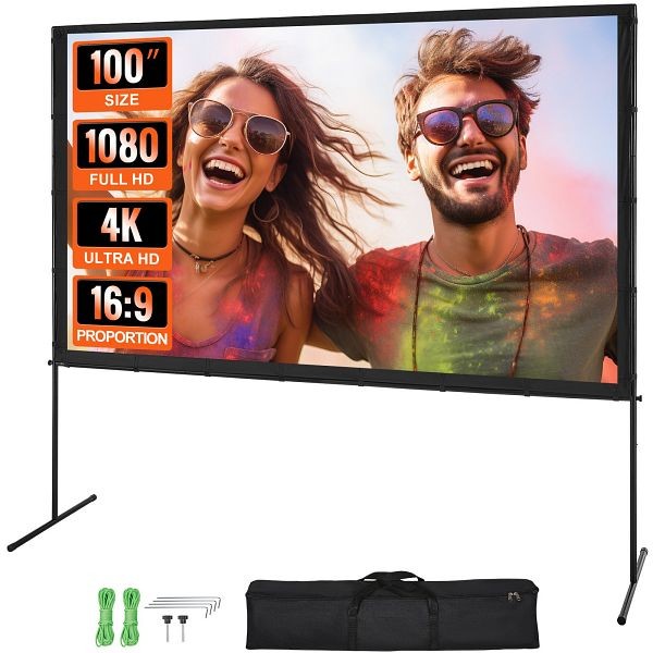 VEVOR Projector Screen with Stand, 100 inch 16:9 4K 1080 HD Outdoor Movie Screen with Stand, TYPM20ZJSPJ1L6YJBV0