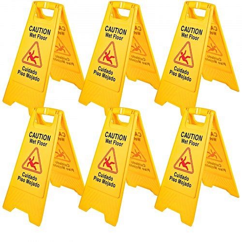 VEVOR 6 Pack Caution Wet Floor Signs Yellow Wet Floor Sign Double Sided Fold-Out Bilingual Floor Wet Sign Public Safety, JSP6PCSDBAQBZ0001V0