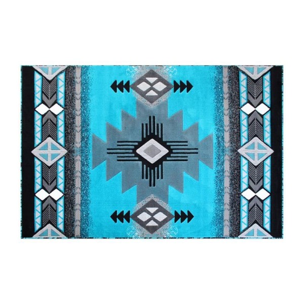 Flash Furniture Mohave Collection 5' x 7' Turquoise Traditional Southwestern Style Area Rug - Olefin Fibers with Jute Backing, ACD-RGC318-57-TQ-GG