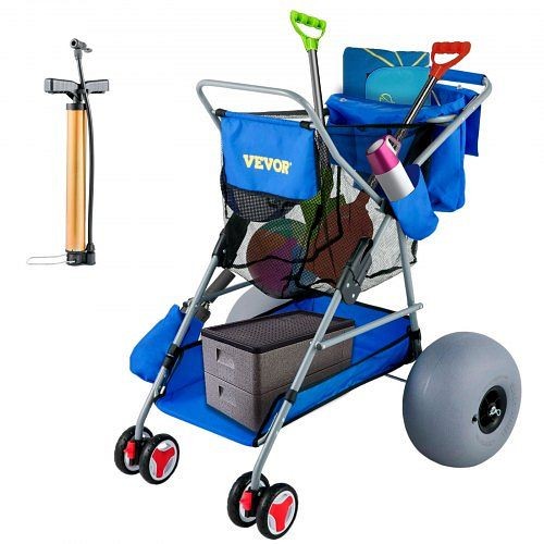 VEVOR Wonder Wheeler Wide Beach Cart with 12" Balloon Wheels & Storage Bag, Blue, KZDST41X33X27DFUGV0
